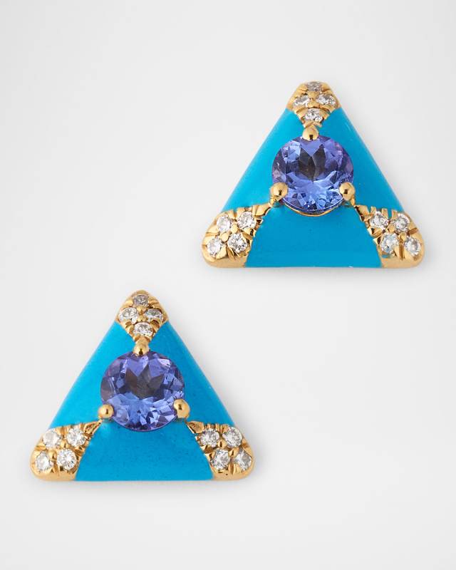 Queen 18K Yellow Gold Trillion-Shape Tanzanite and Diamond Earrings